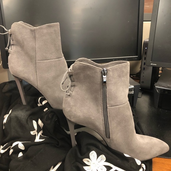 Genuine Grey Suede High Heel Boots Booties - Picture 5 of 6